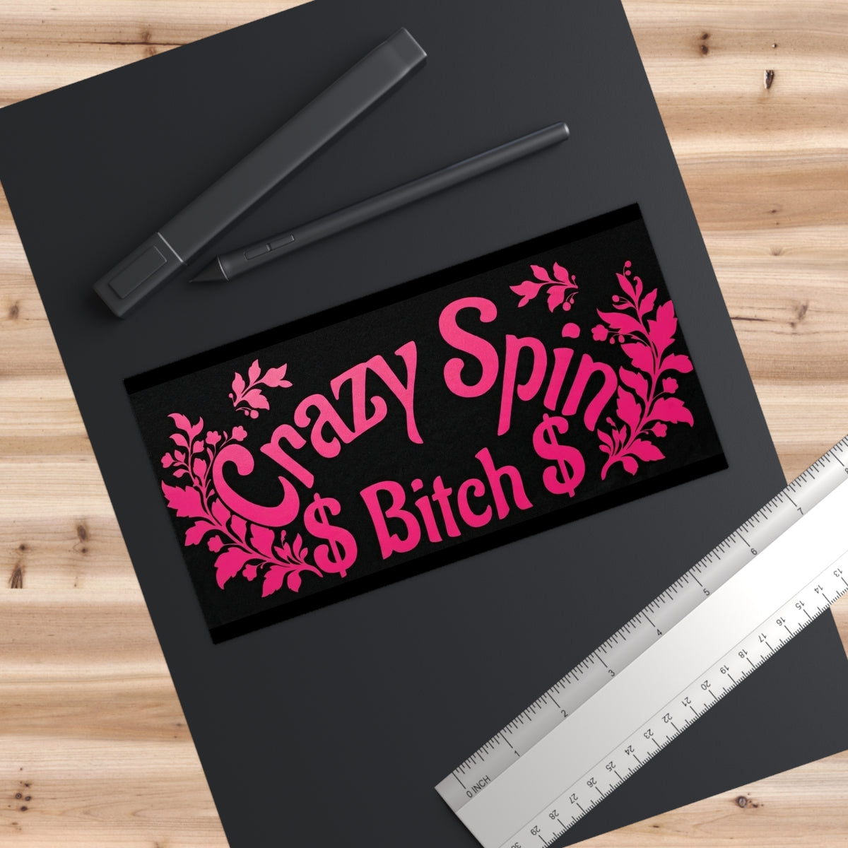 Crazy Spin Bitch -Pink- Black Anywhere Sticker 7.5"x3.75"