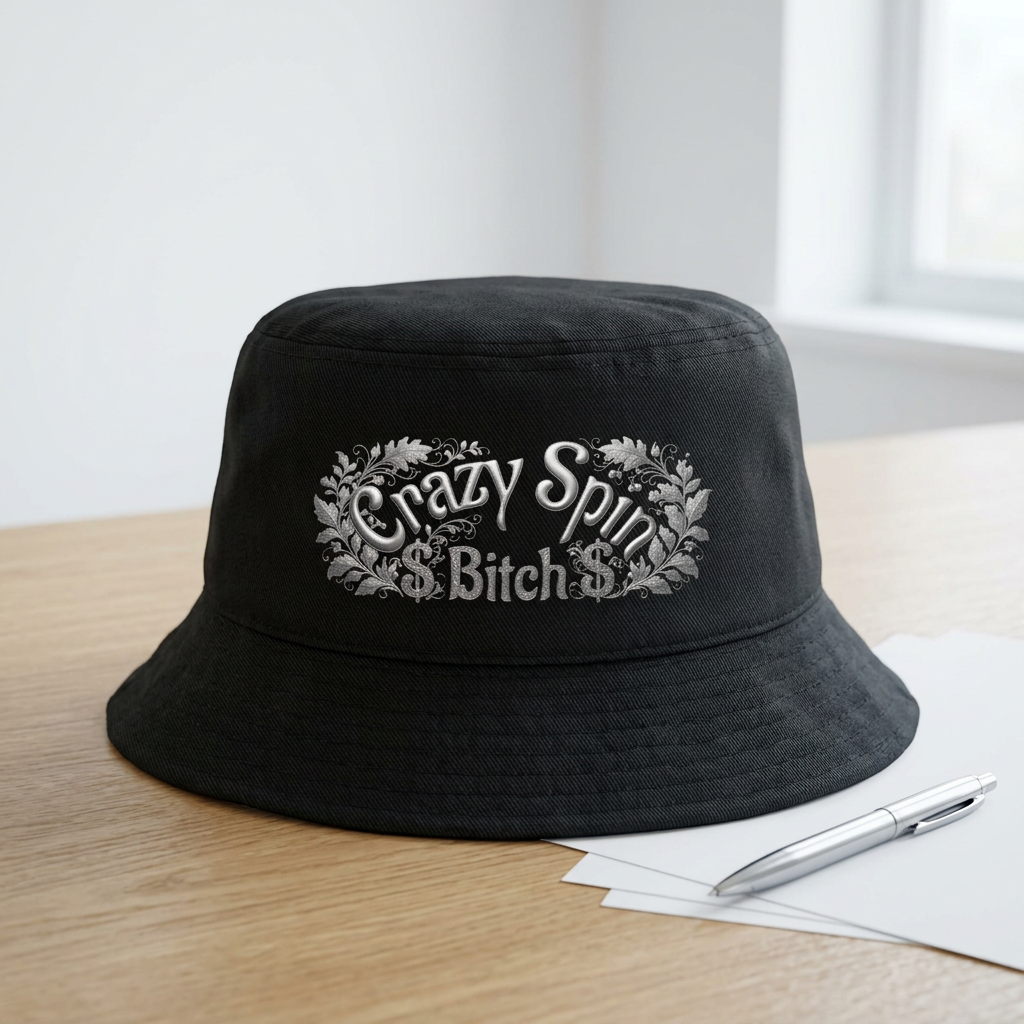 Crazy Spin Bitch - Silver on Black - Nylon Bucket Hat