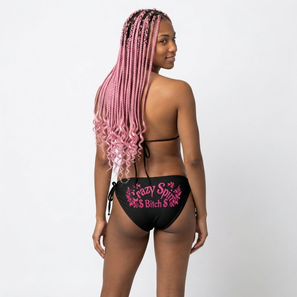 Crazy Spin Bitch™ Tie-Side Bikini -Hot Pink on Black