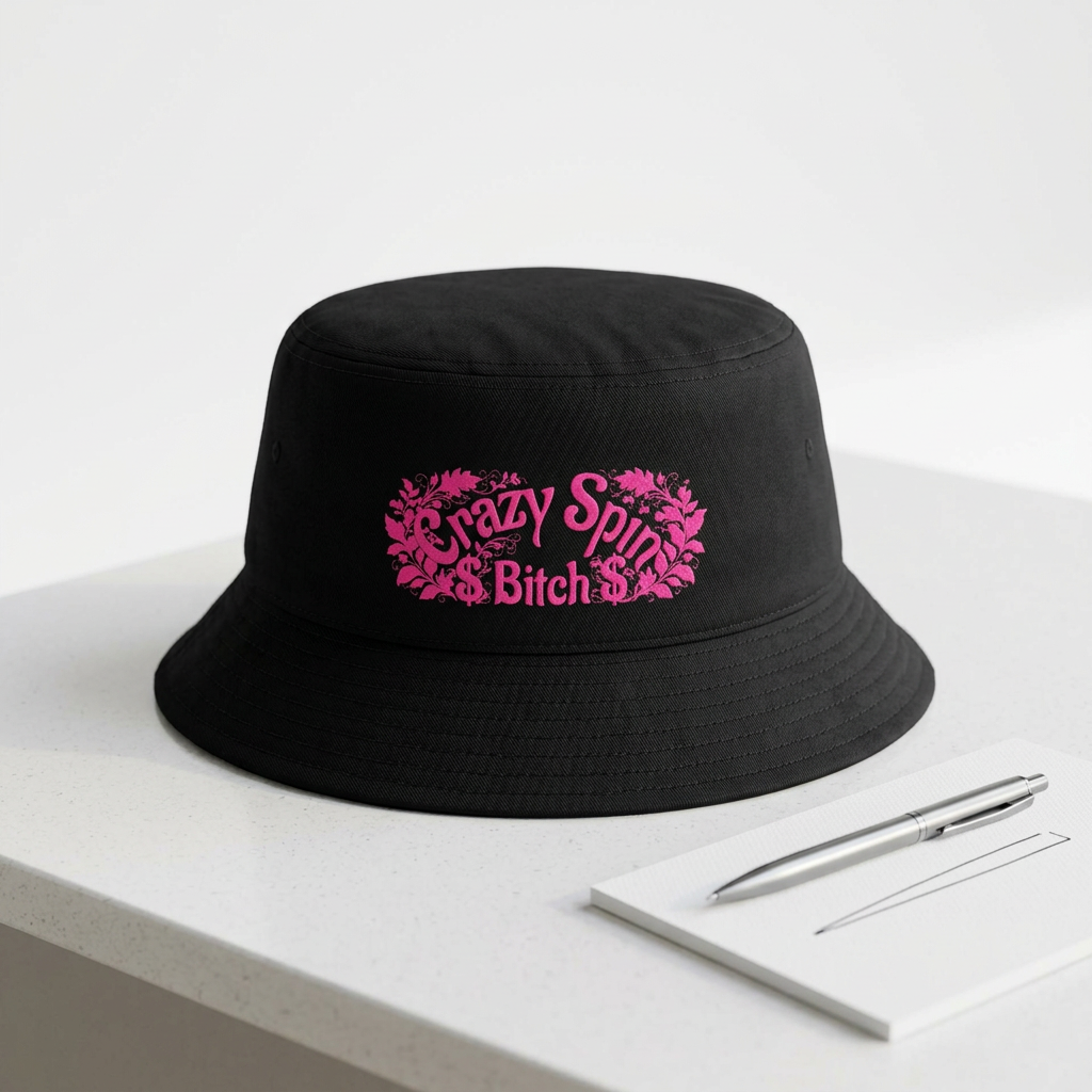 Crazy Spin Bitch™ - Hot Pink on Black - Nylon Bucket Hat