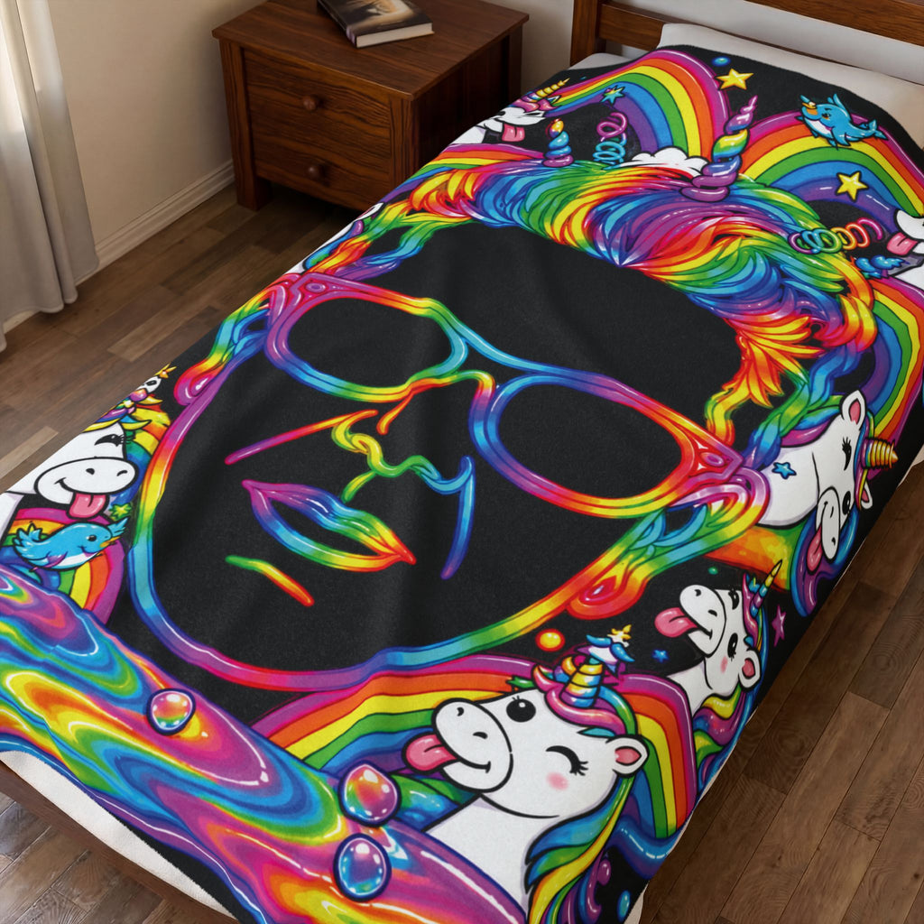 Rainbows 🌈&🦄 Unicorns Casino WiseGuy™ Velveteen Plush Blanket 60"x80"
