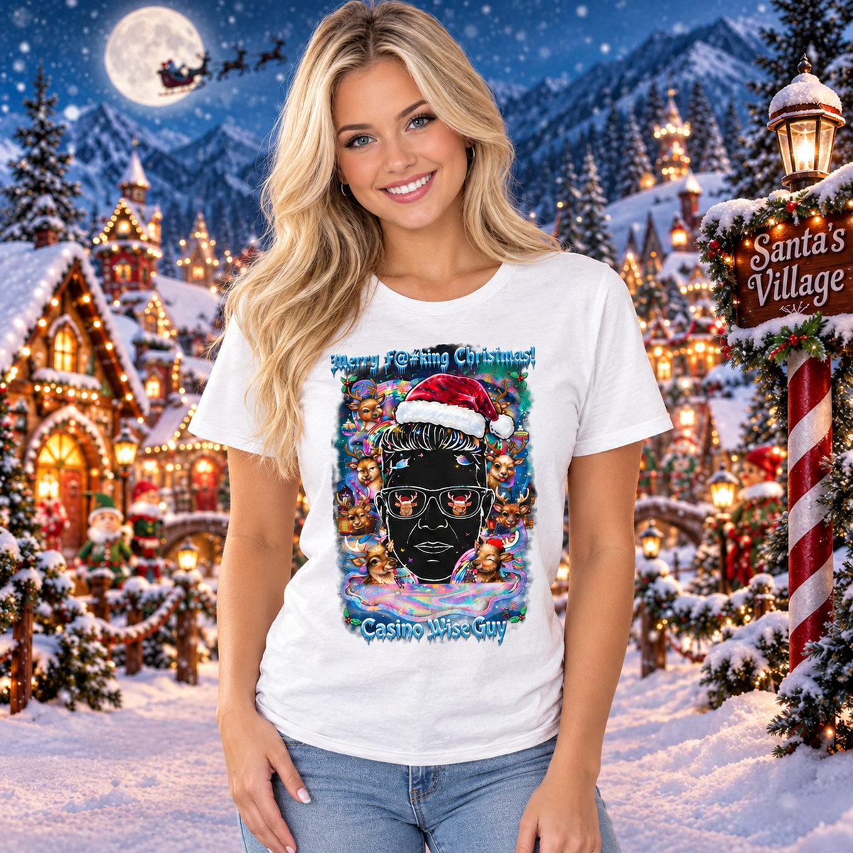 Merry F@#king Christmas! Casino WiseGuy White T-Shirt