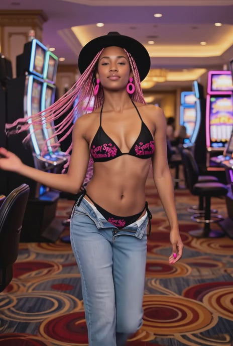 Crazy Spin Bitch™ Tie-Side Bikini -Hot Pink on Black